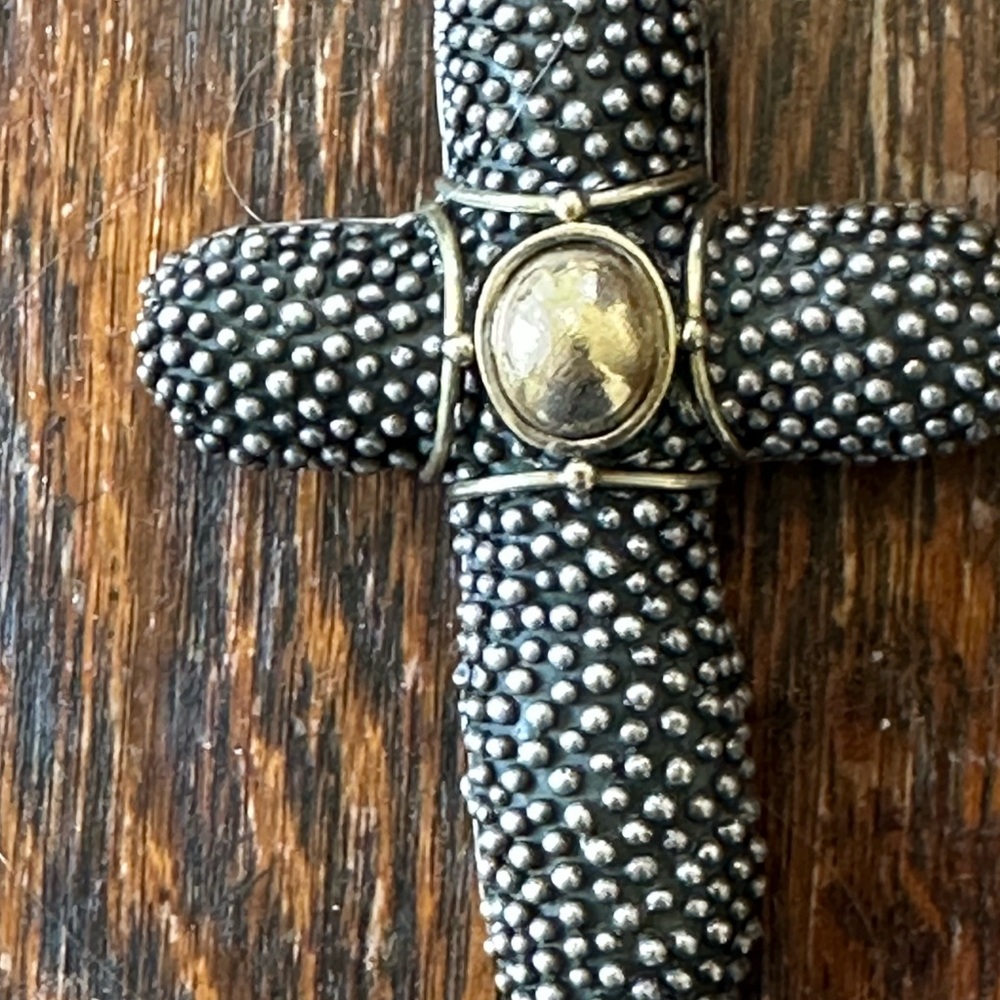 Textured Beaded Cross Pendant in Black and Gold